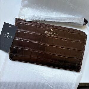 Kate Spade Dark Brown Croc Embossed Wristlet
